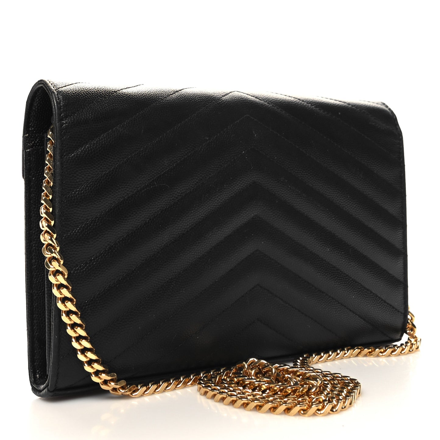Grain De Poudre Matelasse Chevron Monogram Chain Wallet Black