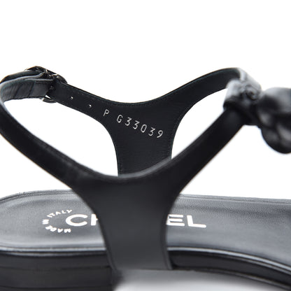 Chanel Lambskin Camellia Thong Sandals 37.5 Black 7 of 11