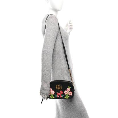 Gucci Velvet Matelasse Deer Embroidered Small GG Marmont Chain Shoulder Bag Black 2 of 11