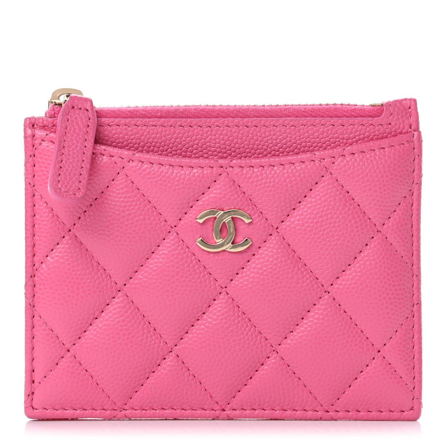 Caviar Quilted CC Zip Card Holder Pink