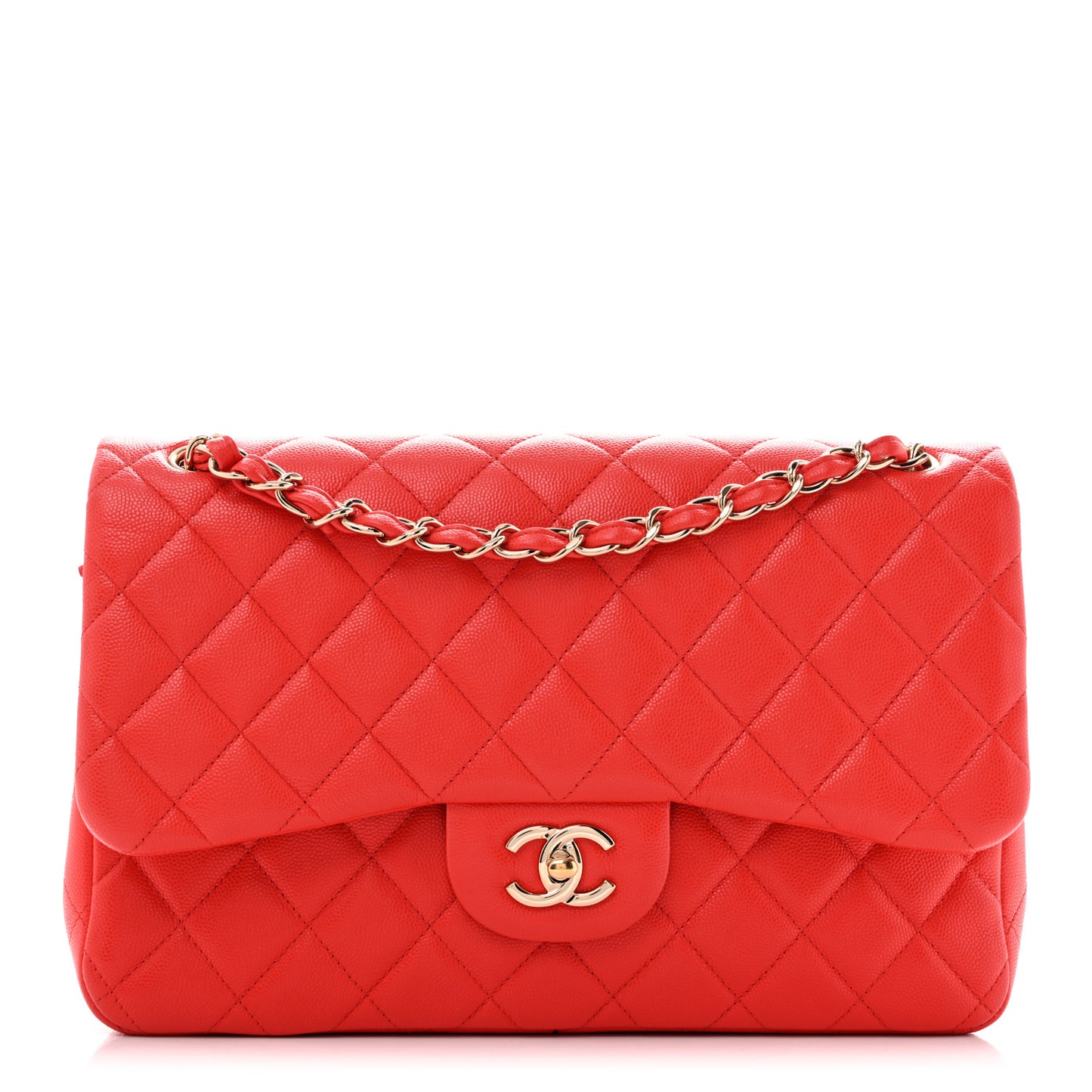 Caviar Quilted Jumbo Double Flap Red