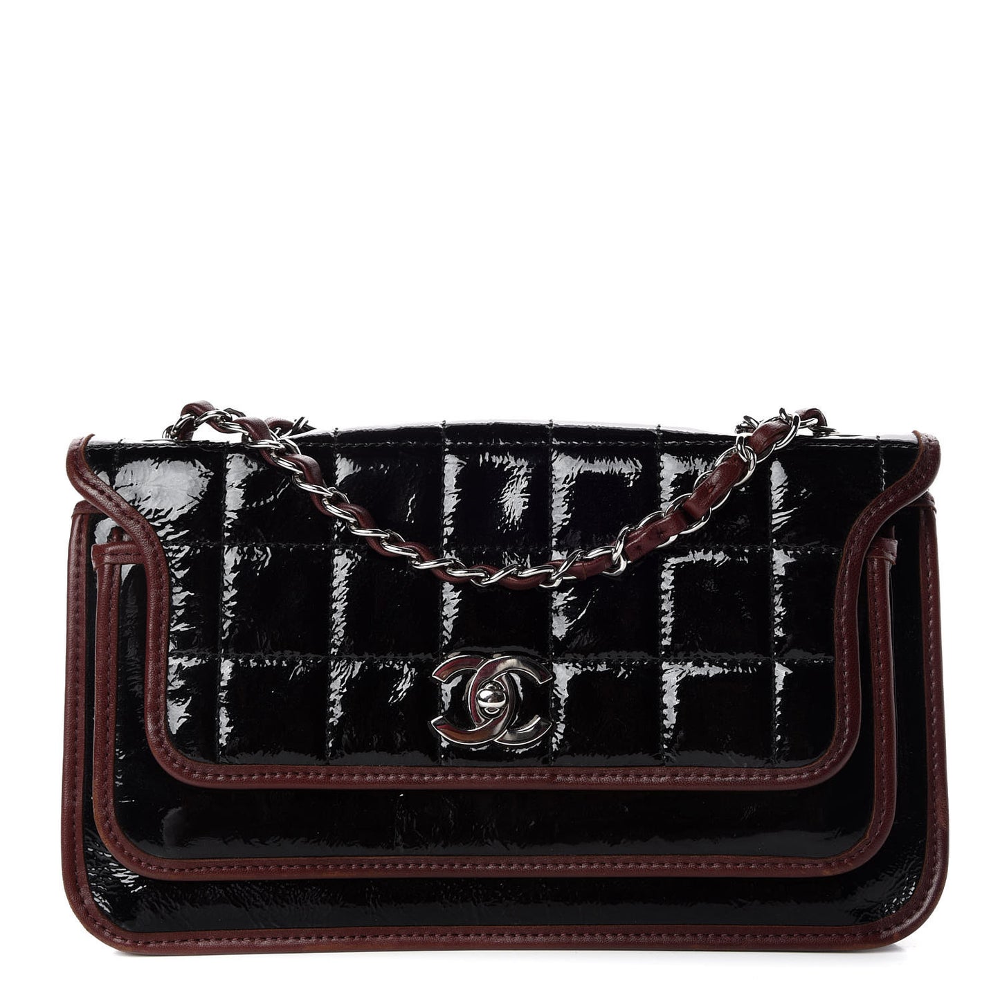 Patent Lambskin Medium Chocolate Bar Flap Black Bordeaux
