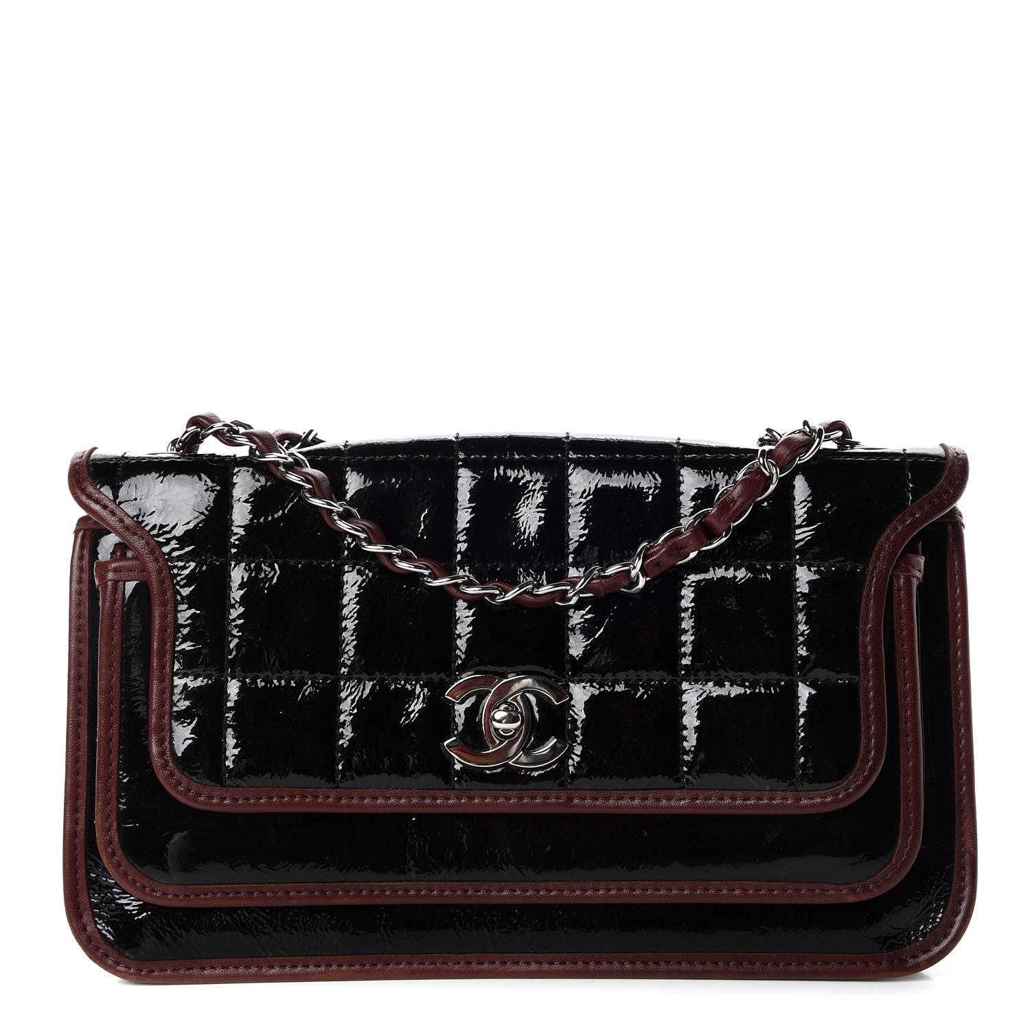 Chanel Patent Lambskin Medium Chocolate Bar Flap Black Bordeaux 1 of 11