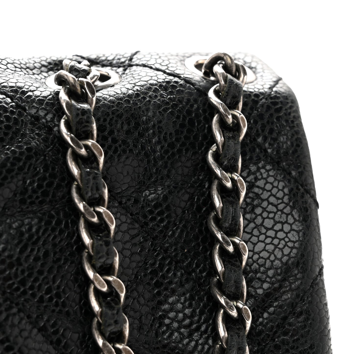 Caviar Quilted Medium Elastic Flap Black