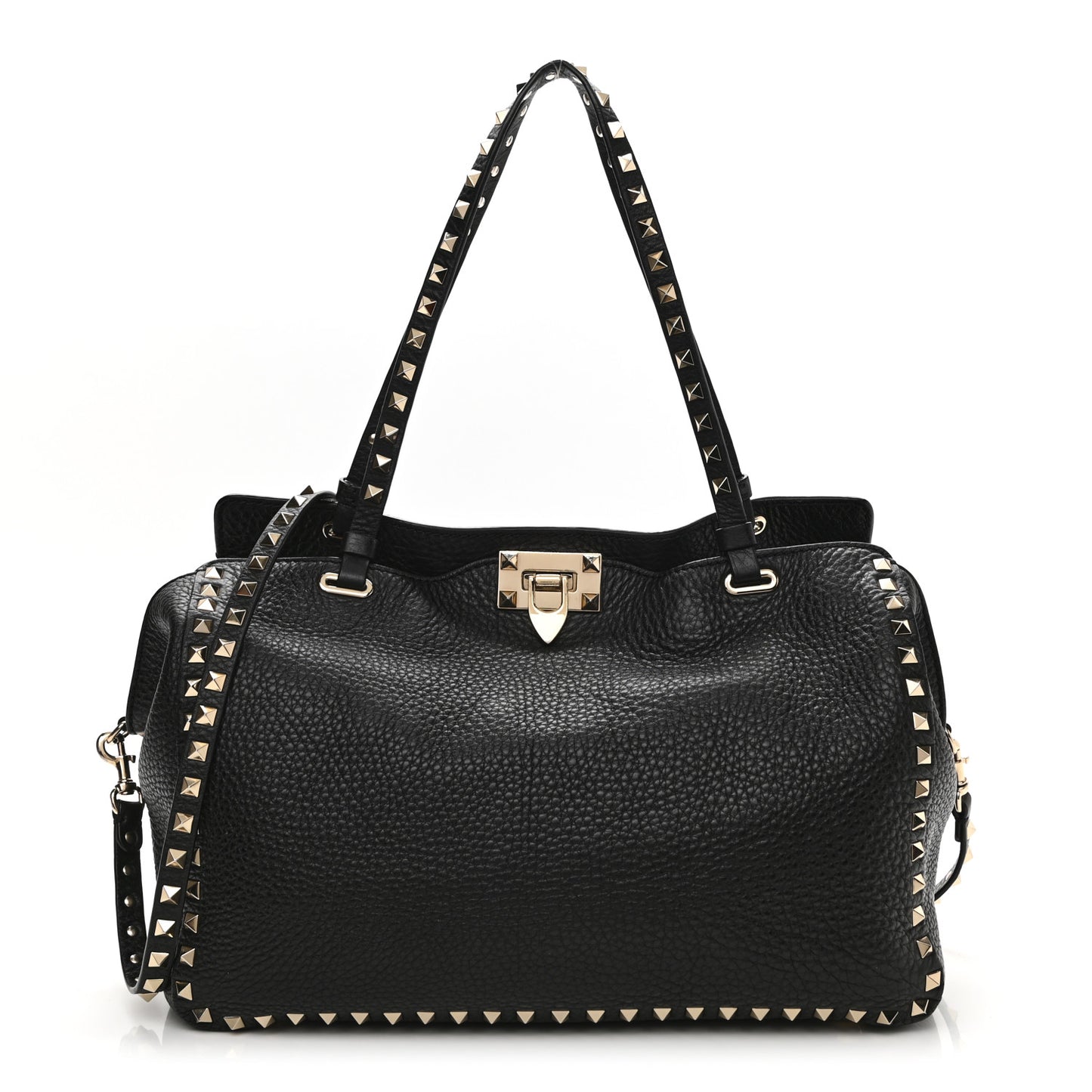 Pebbled Calfskin Medium Rockstud Tote Black