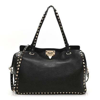 Valentino Garavani Pebbled Calfskin Medium Rockstud Tote Black 1 of 12