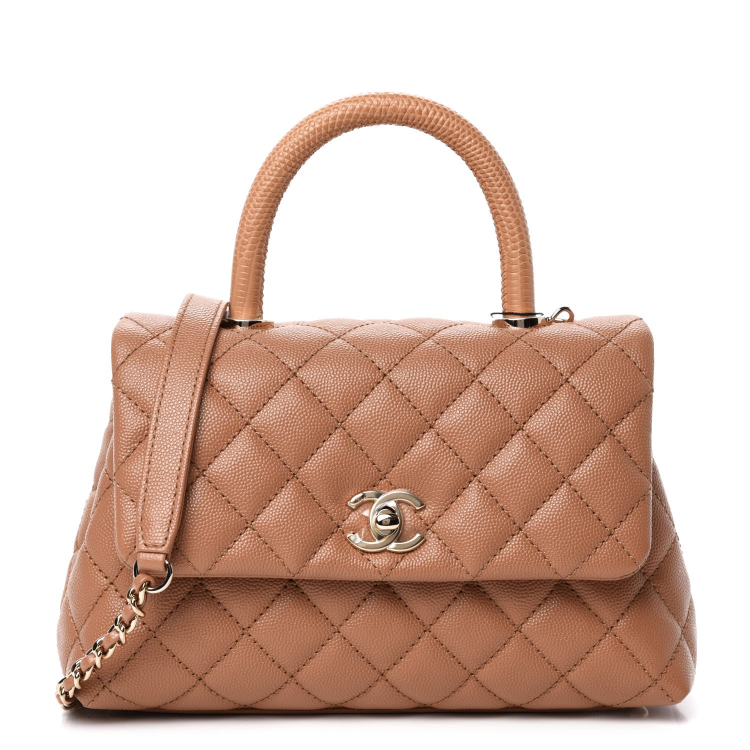 Chanel Caviar Quilted Lizard Embossed Mini Coco Handle Flap Brown 1 of 11