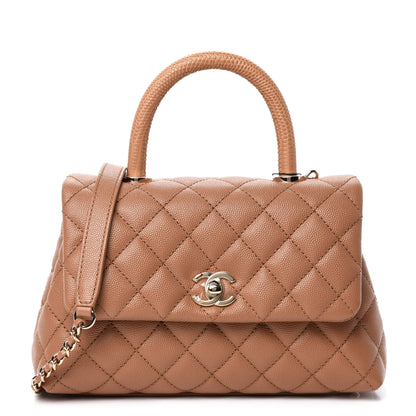 Chanel Caviar Quilted Lizard Embossed Mini Coco Handle Flap Brown 1 of 11
