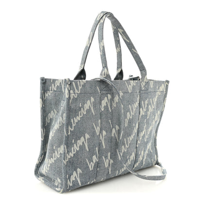 Balenciaga Denim Scribble Logo Medium Hardware Tote Blue 3 of 11