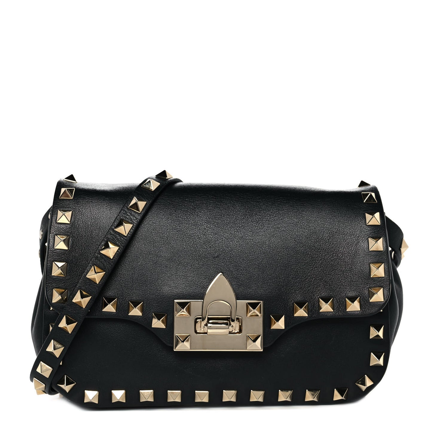 Vitello Mini Rockstud Flap Saddle Crossbody Bag Black