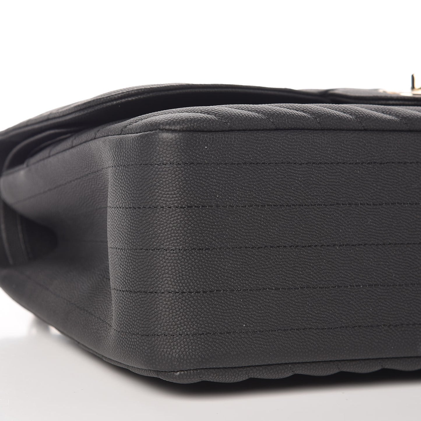 Caviar Chevron Quilted Jumbo Double Flap Black