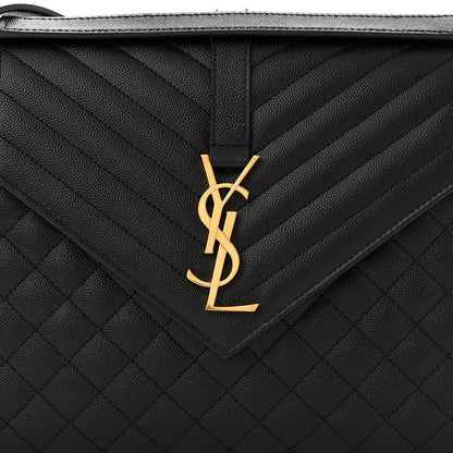 Saint Laurent Grain De Poudre Textured Mixed Matelasse Large Triquilt Monogram Satchel Black 8 of 10