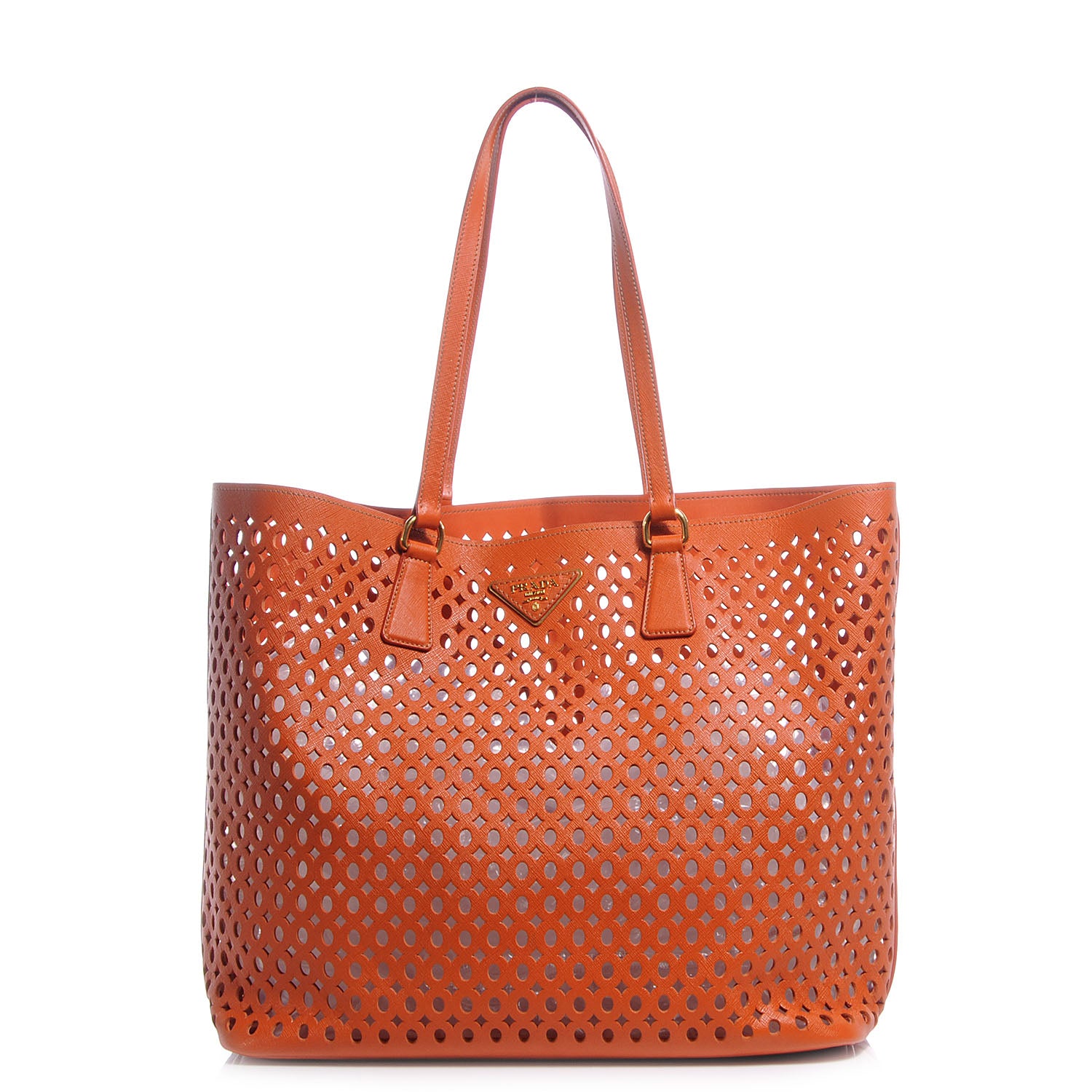 Prada Saffiano Perforated Tote Papaya 1 of 10