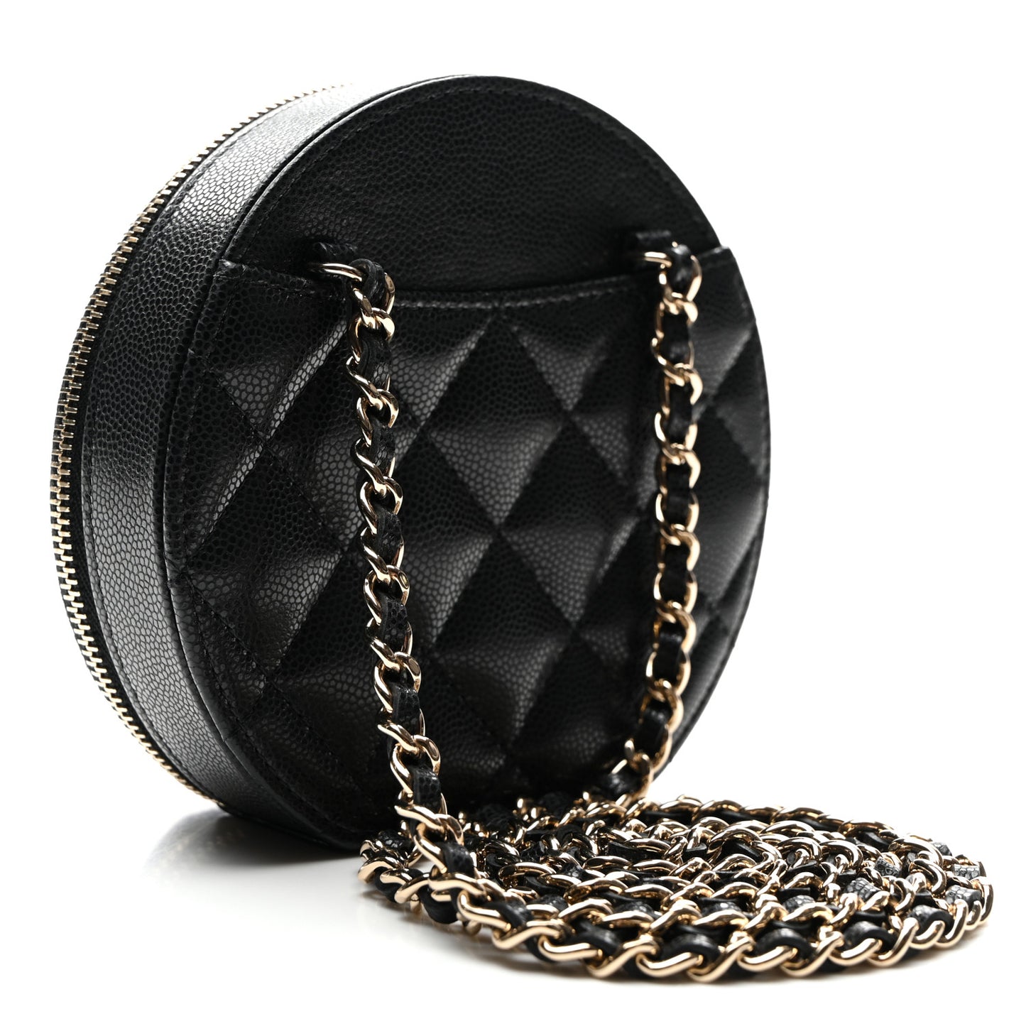 Caviar Quilted Round Coco Clutch With Chain Black