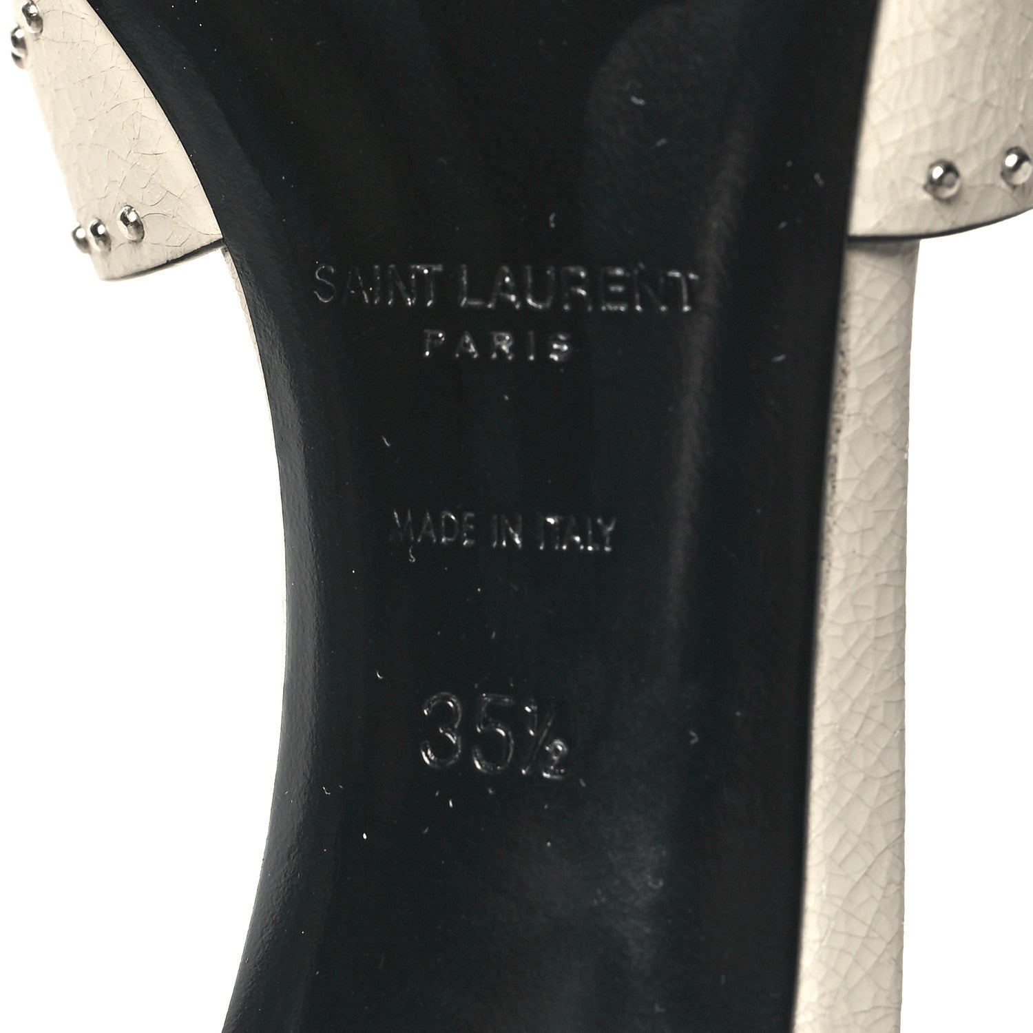 Saint Laurent Grain De Poudre Tribute 85 Slide Studded Sandals 35.5 Off White 7 of 9