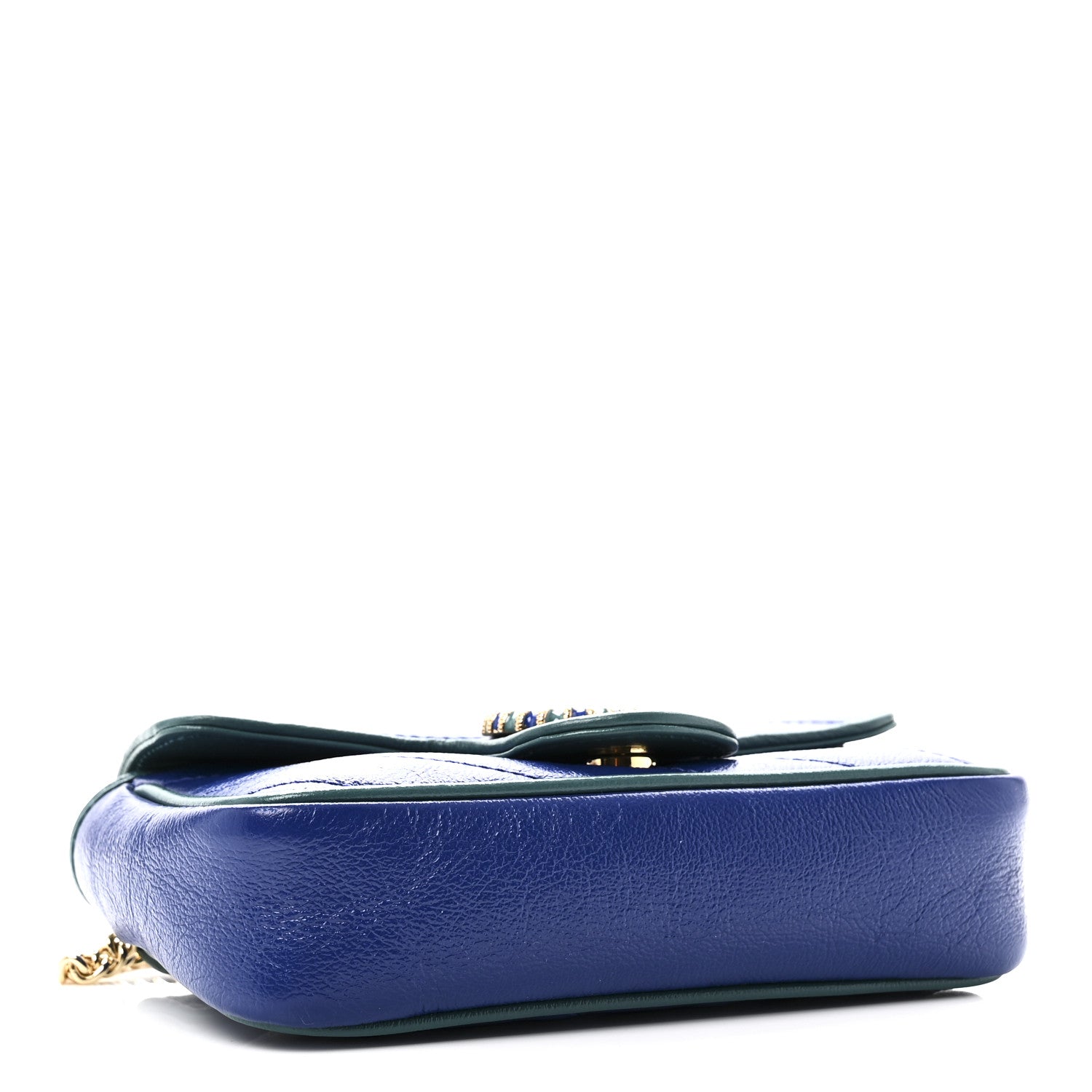 Gucci Azalea Calfskin Enamel Matelasse Diagonal Super Mini Torchon GG Marmont Shoulder Bag Imperial Blue Pavone 4 of 11