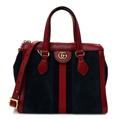 Gucci Suede Calfskin Web Small Ophidia Tote Bag New Blue Romantic Cherry 1 of 10