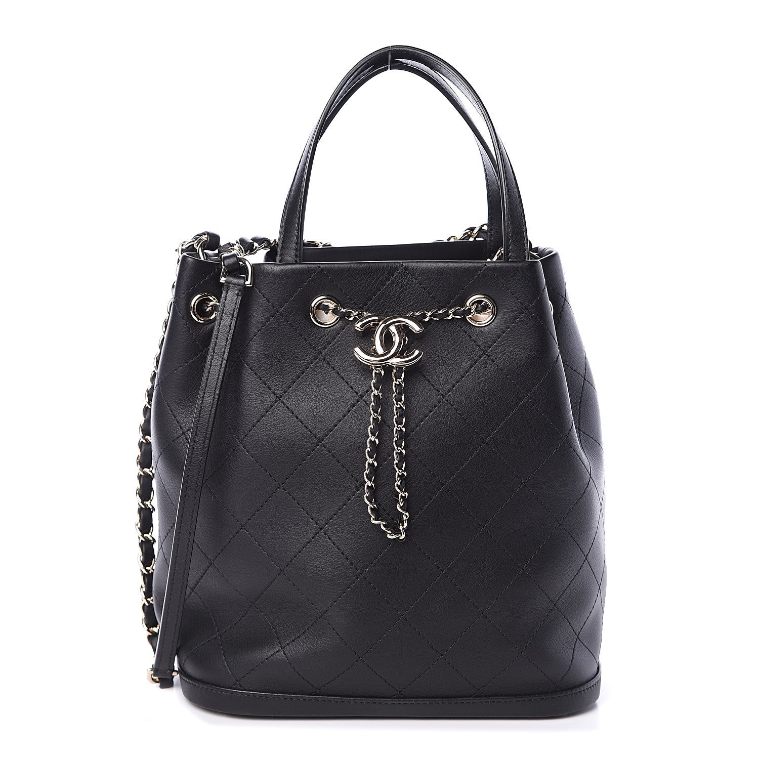 Chanel Calfskin Stitched Drawstring Bag Black 1 of 8