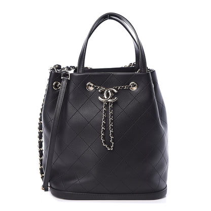 Chanel Calfskin Stitched Drawstring Bag Black 1 of 8