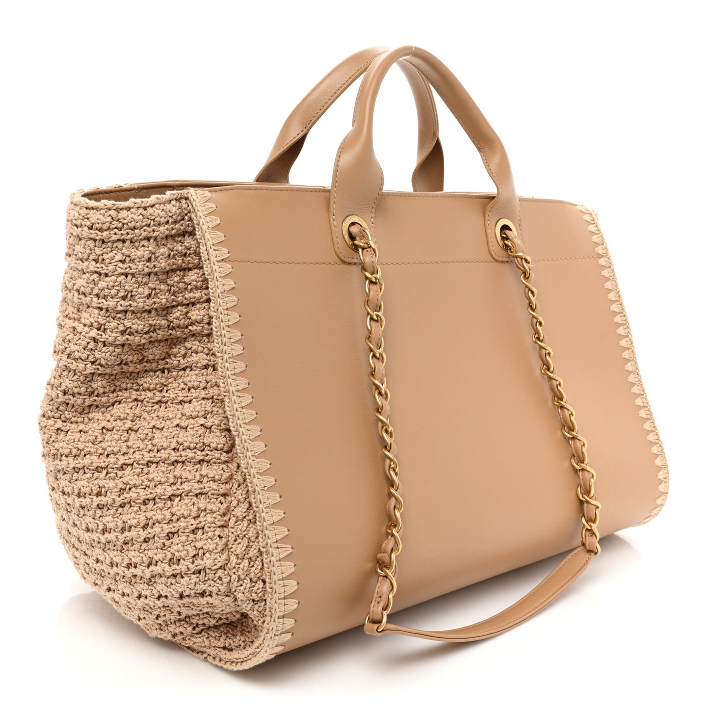 Calfskin Knit Medium Deauville Tote Beige