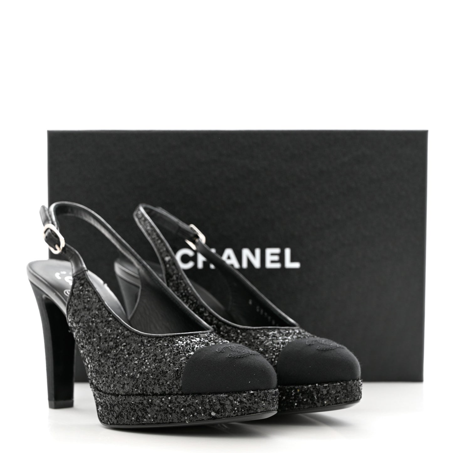 Glitter Grosgrain Cap Toe CC Slingback Pumps 37.5 Black