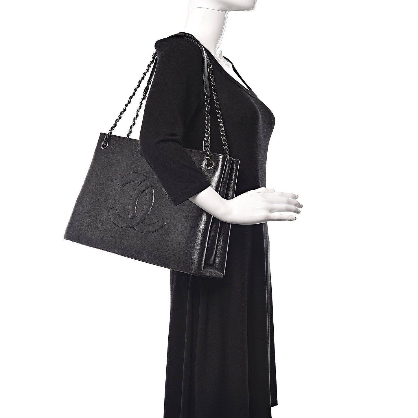 Iridescent Calfskin CC East West Shopping Tote Black