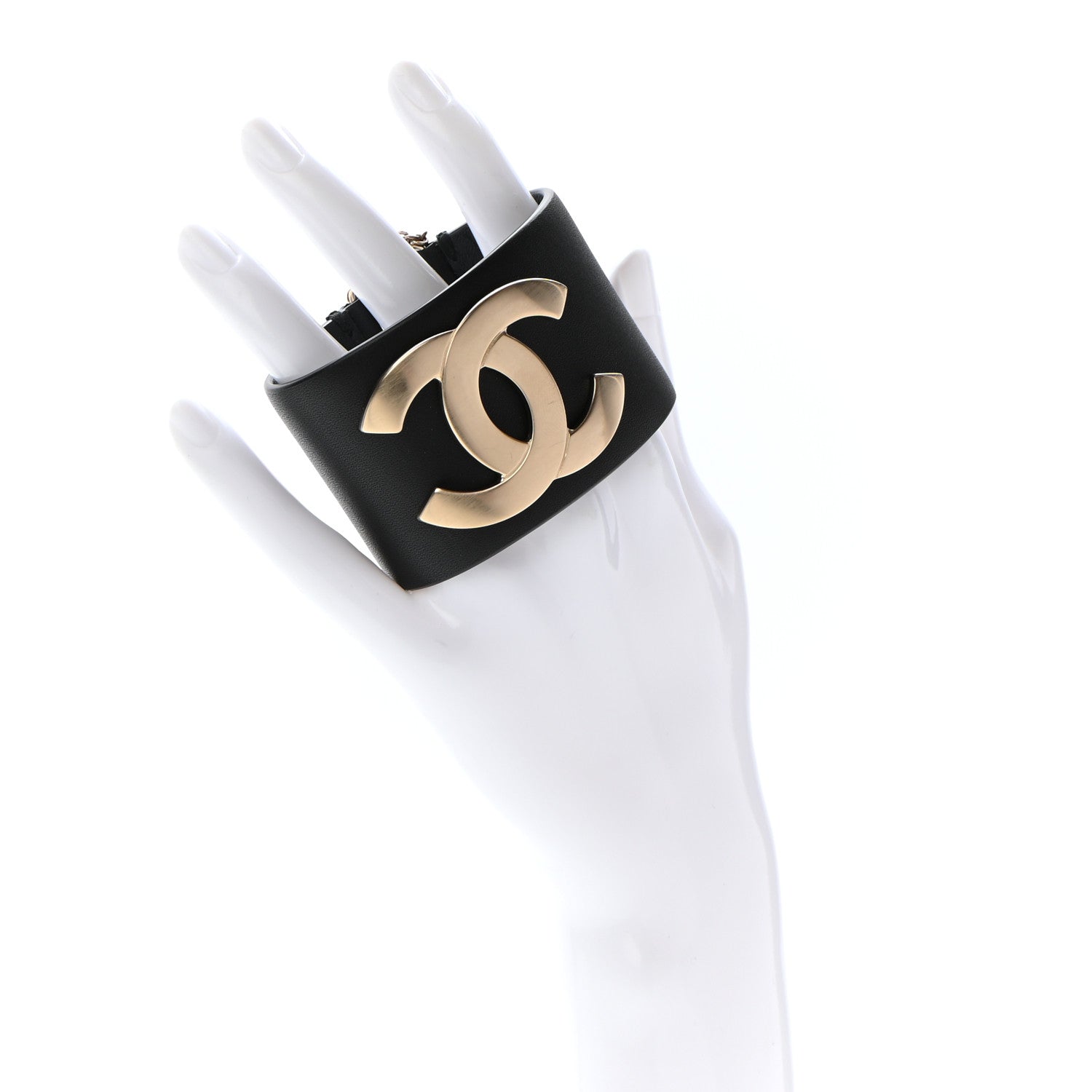 Chanel Calfskin CC Wide Cuff S Black Gold 2 of 6
