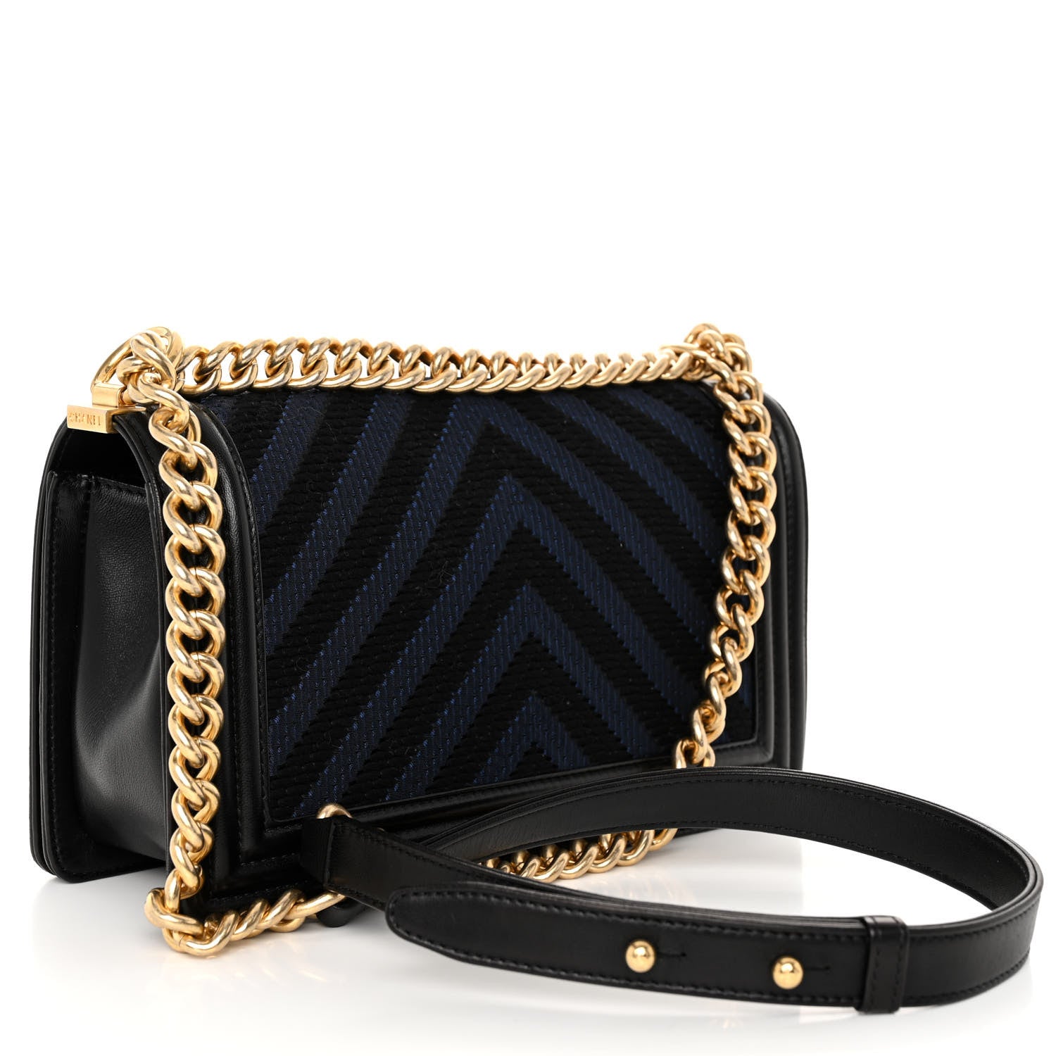 Chanel Fabric Chevron Braided Medium Boy Flap Black Navy 3 of 10