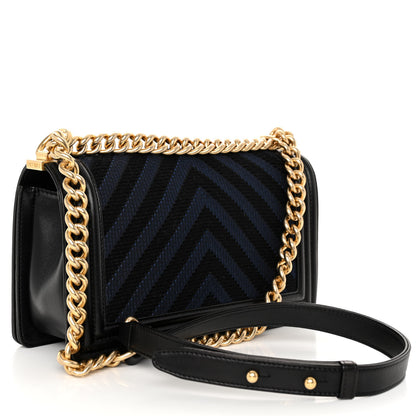Chanel Fabric Chevron Braided Medium Boy Flap Black Navy 3 of 10