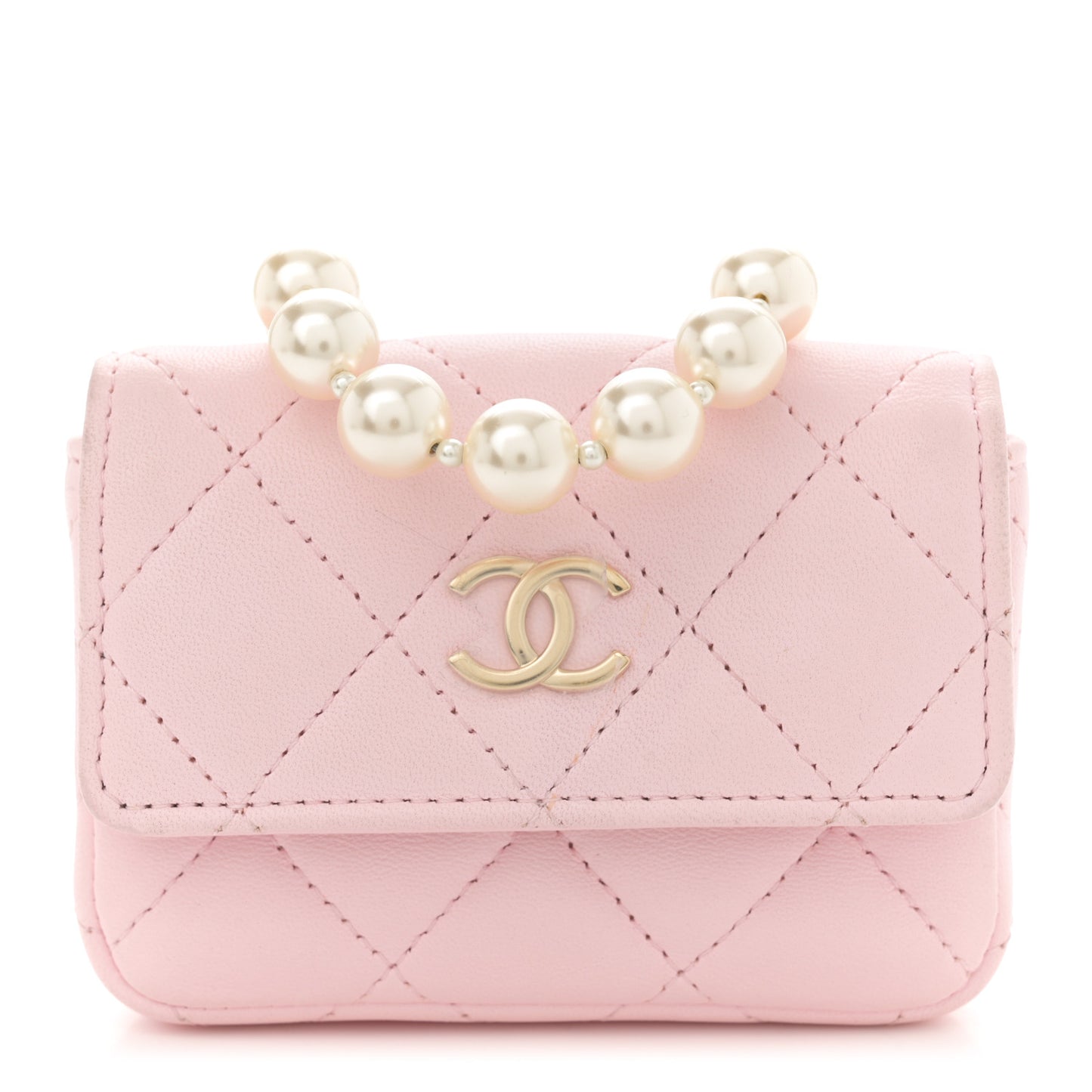 Lambskin Quilted Pearl Chain Belt Bag Light Pink