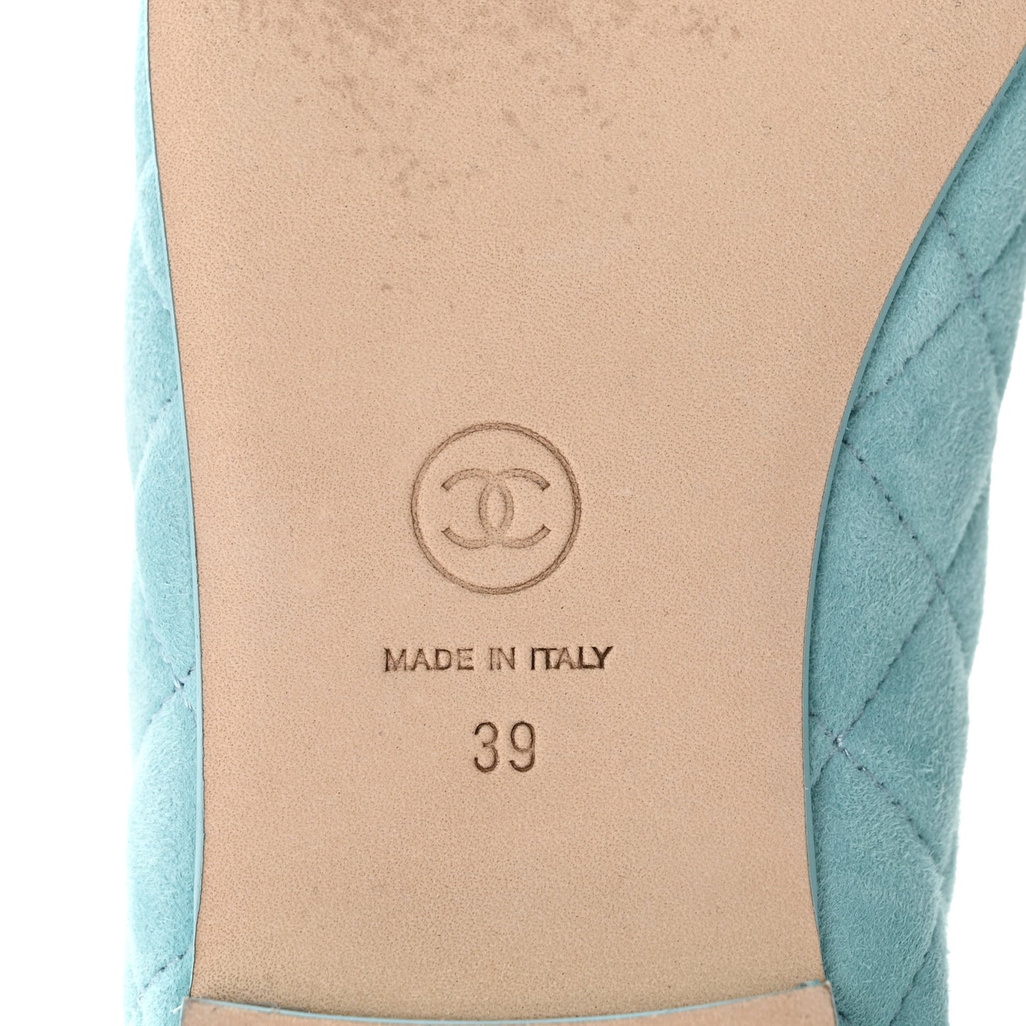 Suede Calfskin Quilted Cap Toe CC Ballerina Flats 39 Light Blue