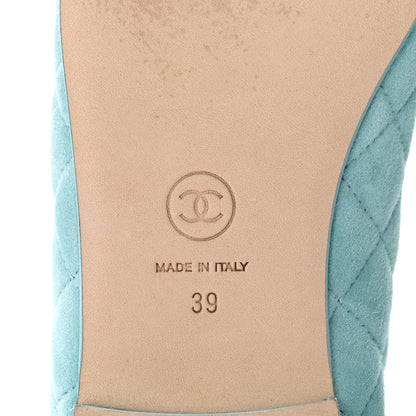 Chanel Suede Calfskin Quilted Cap Toe CC Ballerina Flats 39 Light Blue 7 of 9