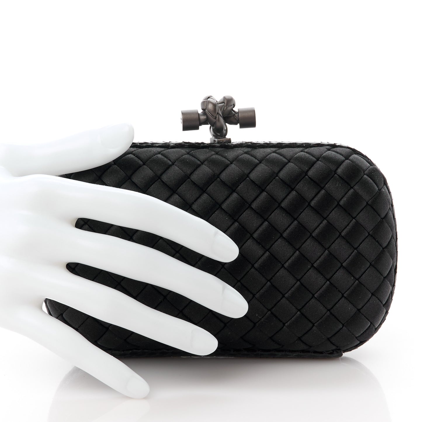 Satin Intreccio Impero Ayers Knot Clutch Black