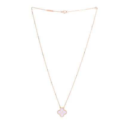 Van Cleef & Arpels 18K Rose Gold Diamond Mother of Pearl Vintage Alhambra Pendant Necklace 2 of 5