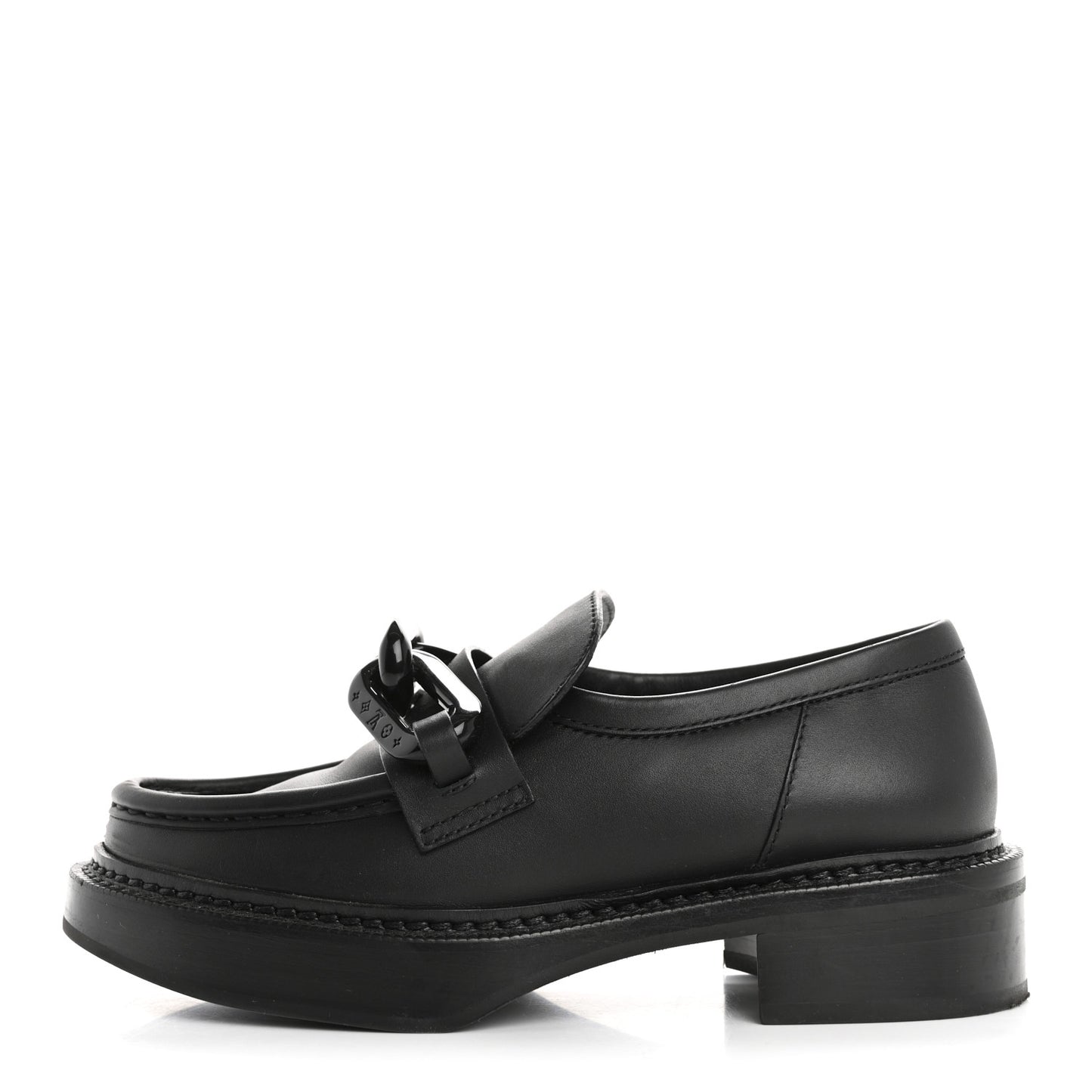 Calfskin Oversized Chain Academy Loafers 35 Black