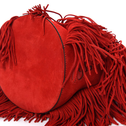Christian Louboutin Suede Calfskin Fringe Marie Jane Bucket Red 7 of 10
