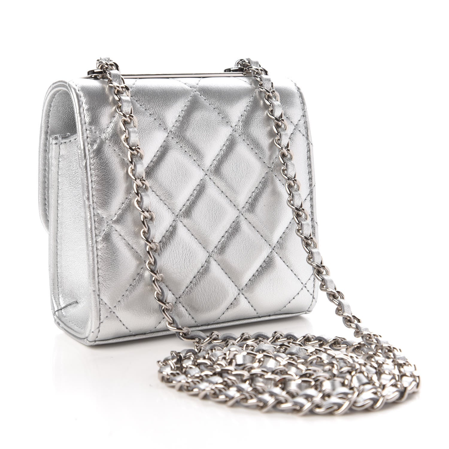 Chanel Metallic Lambskin Quilted Mini Trendy CC Clutch With Chain Silver 3 of 11