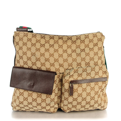 Gucci Monogram Web Medium Double Pocket Messenger Bag Dark Brown 1 of 8