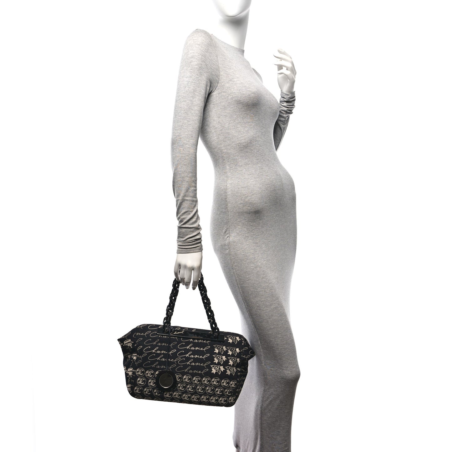 Canvas Camellia Flower Tote Black
