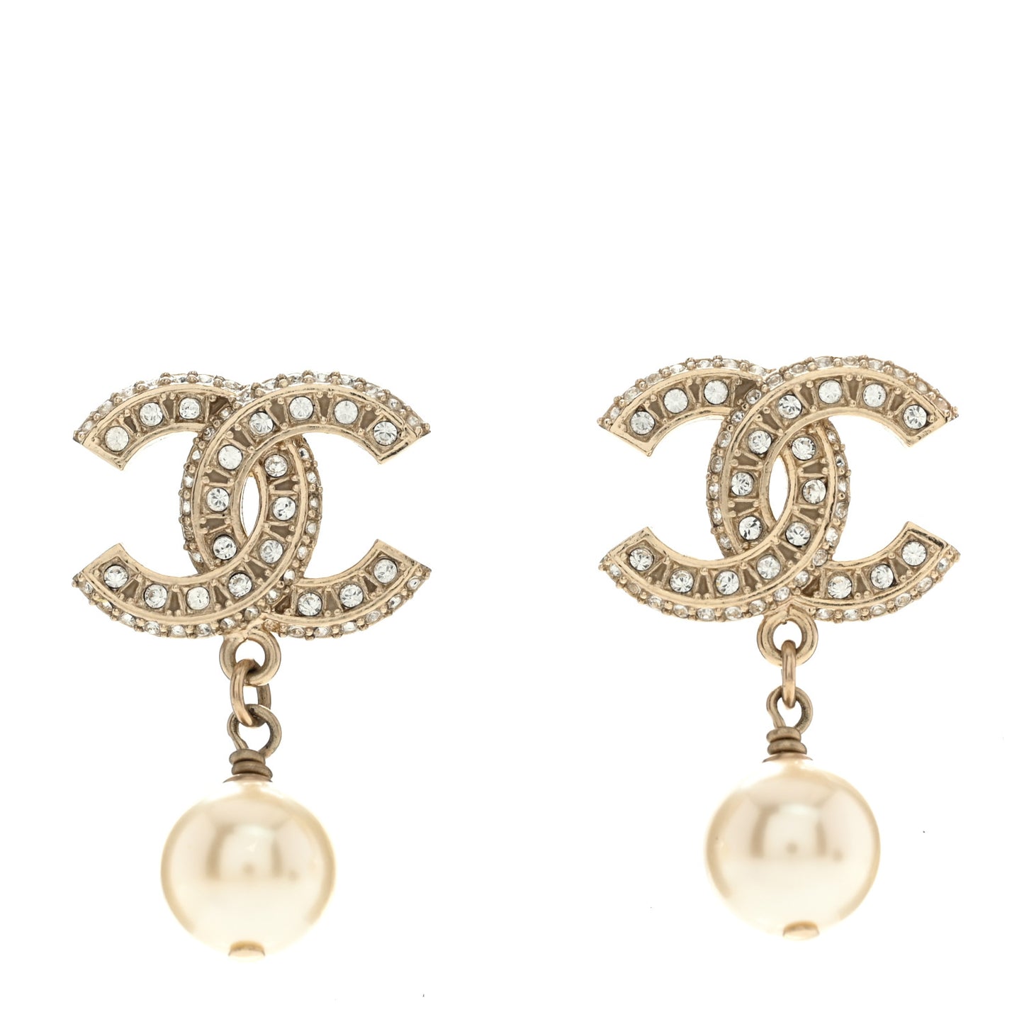 Crystal Pearl CC Drop Earrings Gold
