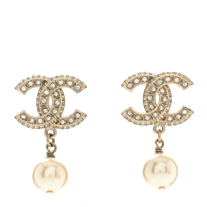 Chanel Crystal Pearl CC Drop Earrings Gold 1 of 5