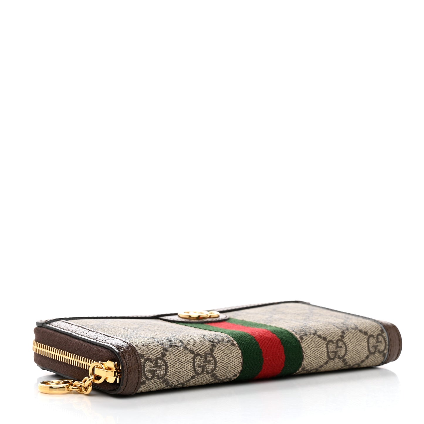 GG Supreme Monogram Web Ophidia Zip Around Wallet Brown