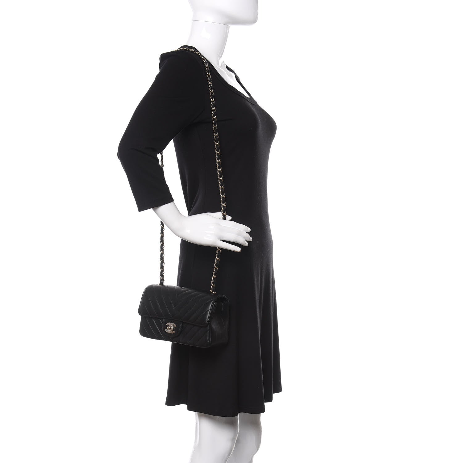 Chanel Lambskin Chevron Quilted Mini Rectangular Flap Black 2 of 10