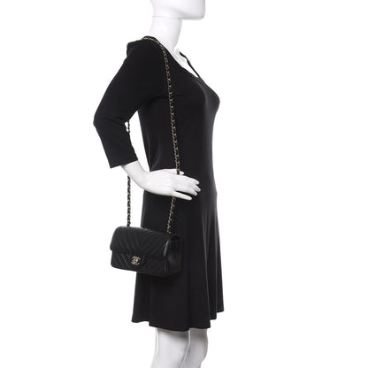 Chanel Lambskin Chevron Quilted Mini Rectangular Flap Black 2 of 10
