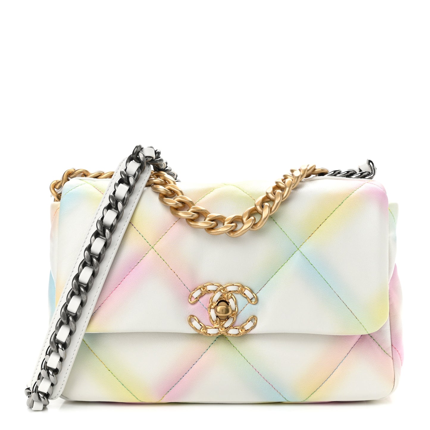 Printed Goatskin Quilted Medium Chanel 19 Flap White Multicolor