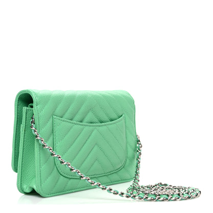 Chanel Caviar Chevron Quilted Wallet On Chain WOC Green 3 of 12