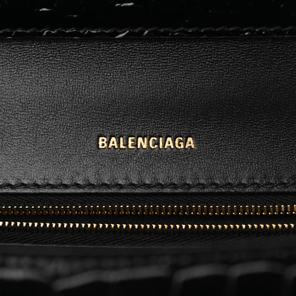 Balenciaga Shiny Calfskin Graffiti Logo Crocodile Embossed Medium Ghost Shoulder Bag Black White 9 of 11