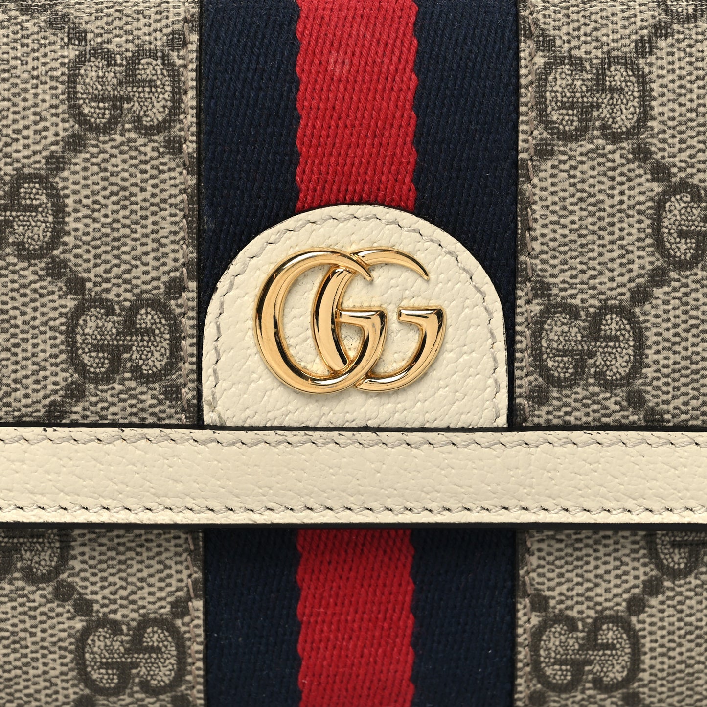 GG Supreme Monogram Textured Calfskin Web Ophidia Continental Wallet Beige White