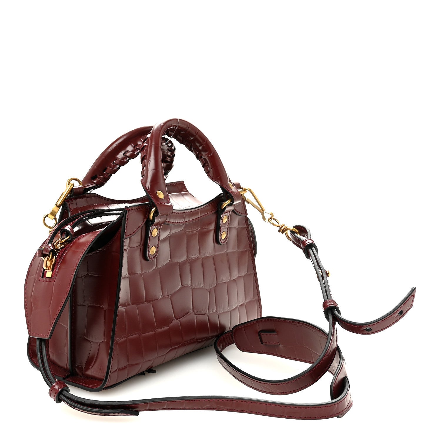 Balenciaga Semi Shiny Calfskin Crocodile Embossed Neo Classic Gold Hardware Mini City Dark Red 3 of 9