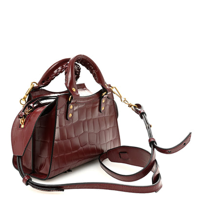 Balenciaga Semi Shiny Calfskin Crocodile Embossed Neo Classic Gold Hardware Mini City Dark Red 3 of 9
